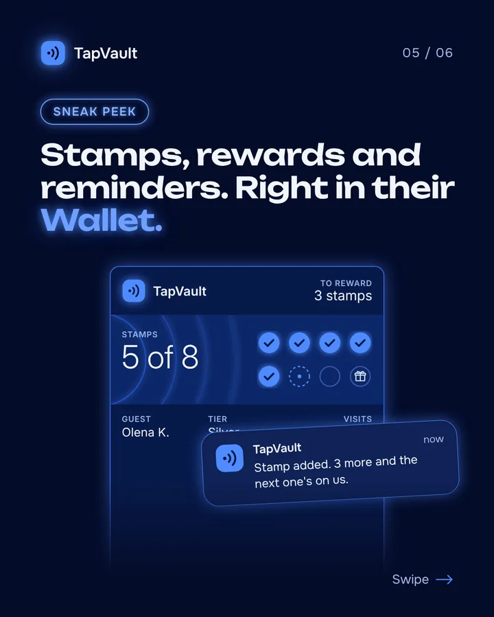 Sneak peek: stamps and rewards on the card, with a lock-screen notification